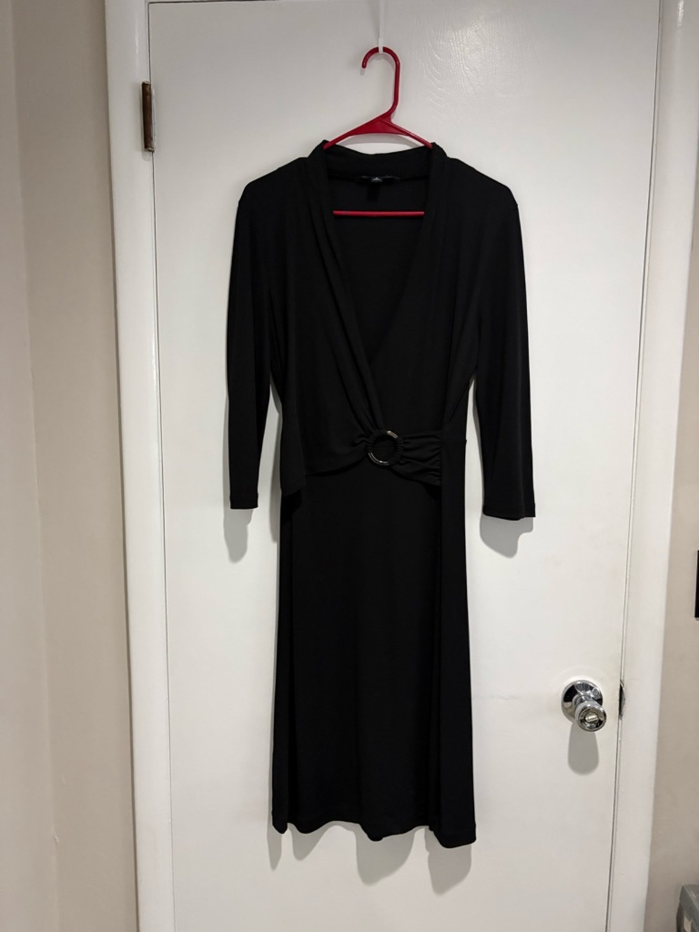 Banana Republic Black Long-Sleeve Wrap Dress with Ring Detail